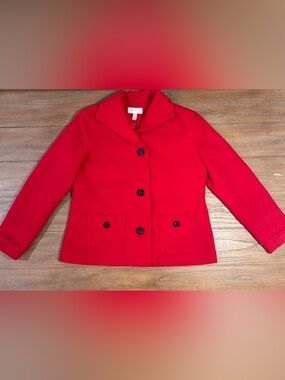 JM Collection Vibrant Red Short Pea Coat with Button Front